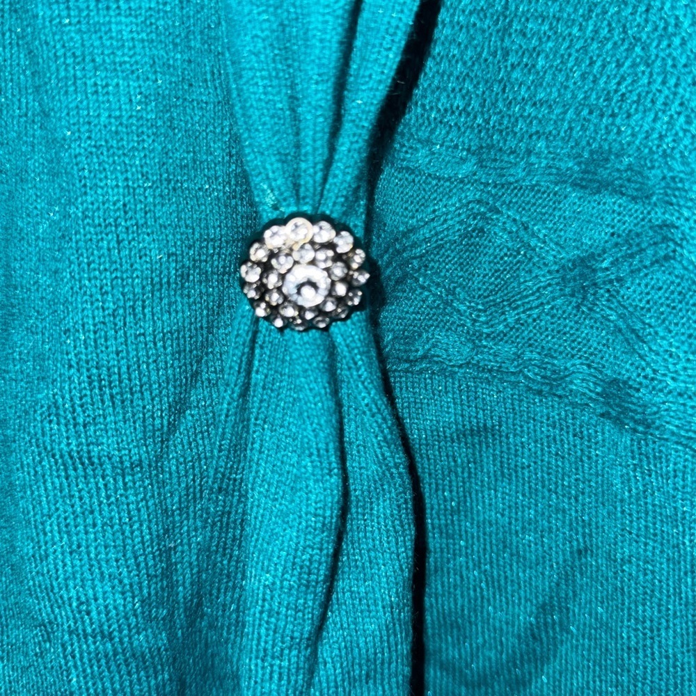 Sag Harbor Women's L Aquamar Teal Metallic Cardigan Top Rhinestone Accent NWT - Picture 6 of 16
